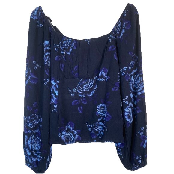 Old Navy Tops - Old Navy Womens M Puff Sleeve Smock Long Sleeve Blouse Navy Blue Floral Cottage